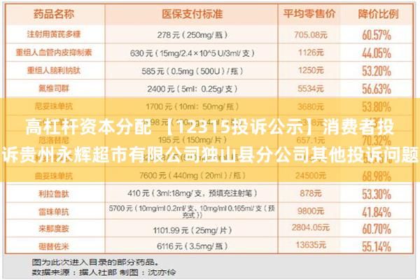 高杠杆资本分配 【12315投诉公示】消费者投诉贵州永辉超市有限公司独山县分公司其他投诉问题